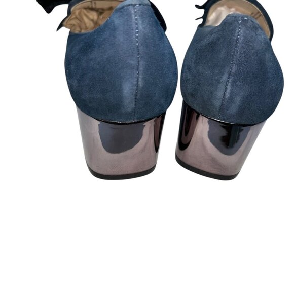 karl lagerfeld blue suede shoes black velvet bows silver mirrored heels … - Picture 5 of 6